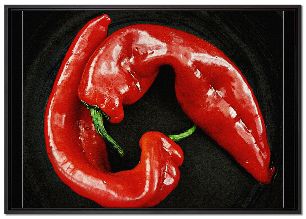 scharfe Chilischoten auf Leinwandbild gerahmt Größe 100x70