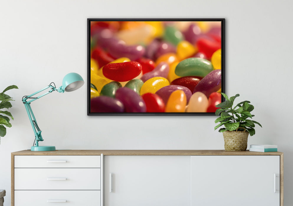 bunte Süßigkeiten auf Leinwandbild gerahmt verschiedene Größen im Wohnzimmer