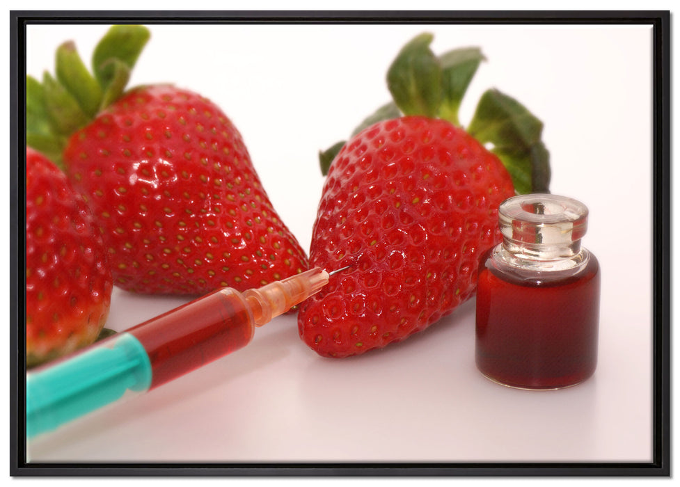 Erdbeeren mit Lebensmittelfarbe auf Leinwandbild gerahmt Größe 100x70