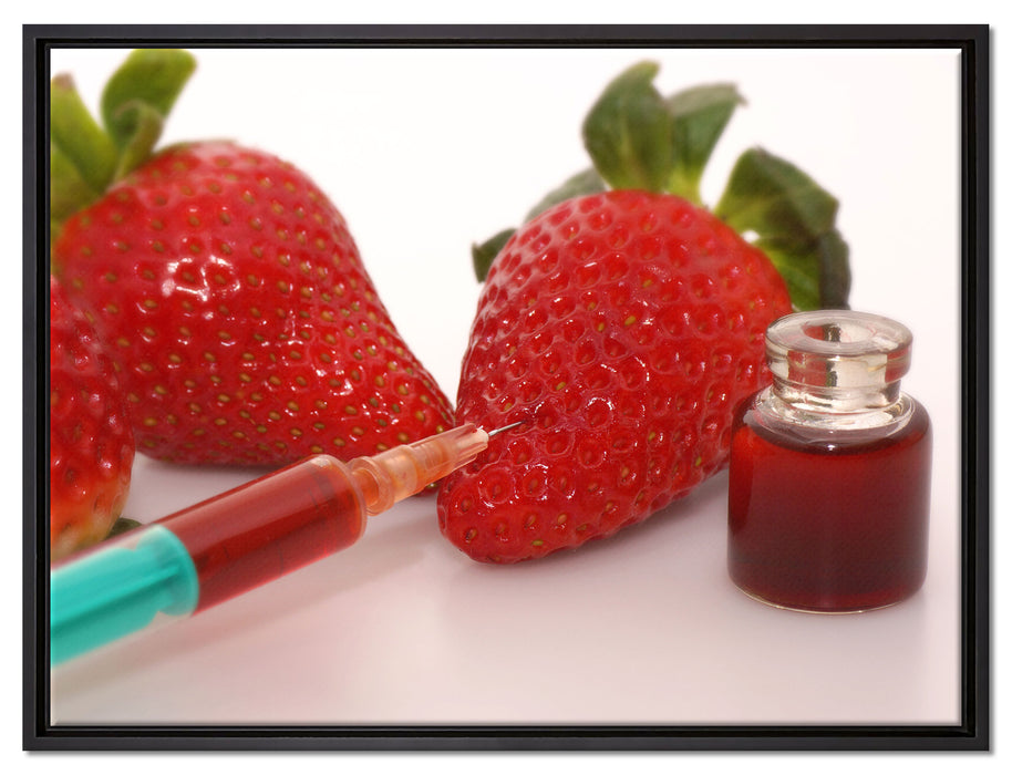 Erdbeeren mit Lebensmittelfarbe auf Leinwandbild gerahmt Größe 80x60