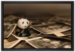 Panda Figur zwischen Fotografien auf Leinwandbild gerahmt Größe 60x40