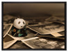 Panda Figur zwischen Fotografien auf Leinwandbild gerahmt Größe 80x60