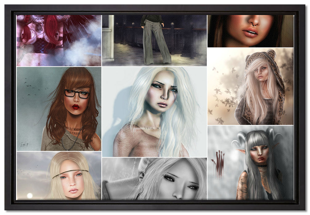 Zeichnungen von Frauen auf Leinwandbild gerahmt Größe 60x40