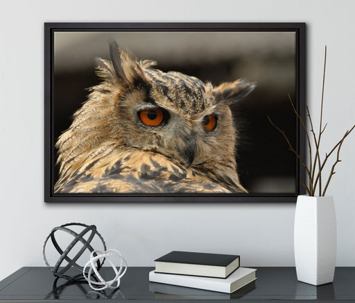 Wunderschöne Eule auf Leinwandbild gerahmt mit Kirschblüten