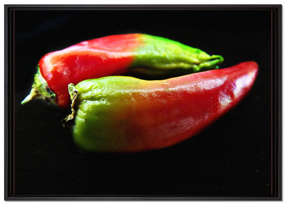 Dark zwei Chilischoten auf Leinwandbild gerahmt Größe 100x70