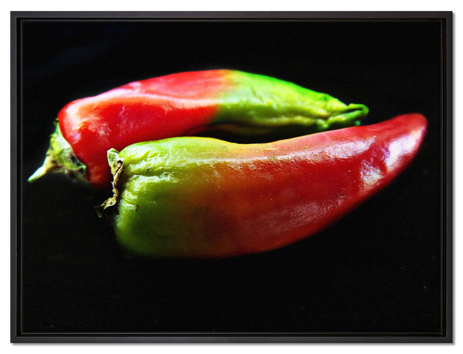 Dark zwei Chilischoten auf Leinwandbild gerahmt Größe 80x60