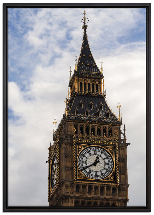 Spitze des Elizabeth Tower auf Leinwandbild gerahmt Größe 100x70