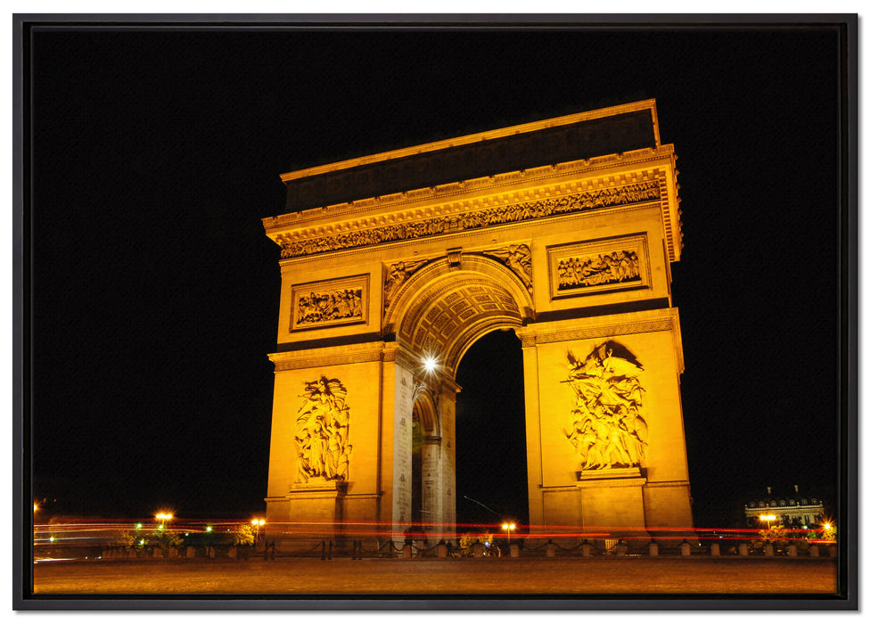 Dark Triumphbogen bei Nacht auf Leinwandbild gerahmt Größe 100x70