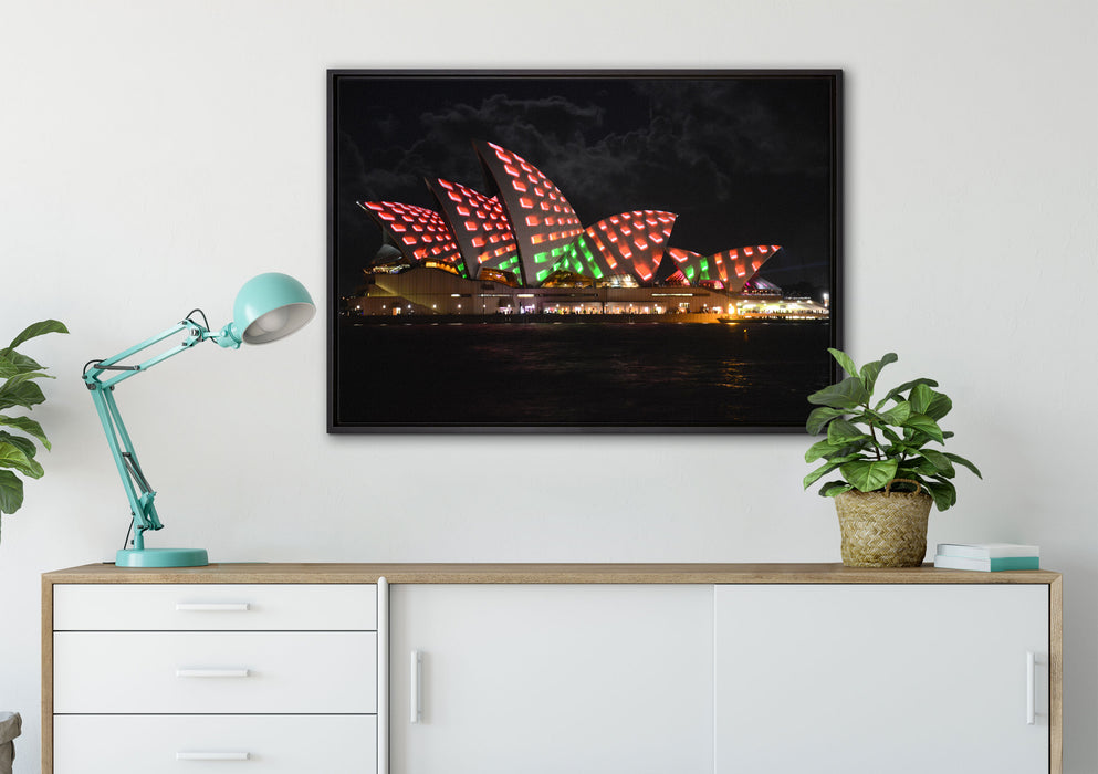 Sydney Opera House bei Nacht auf Leinwandbild gerahmt verschiedene Größen im Wohnzimmer