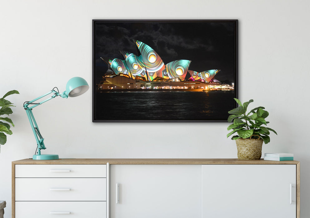 Sydney Opera House Pfauenaugen auf Leinwandbild gerahmt verschiedene Größen im Wohnzimmer