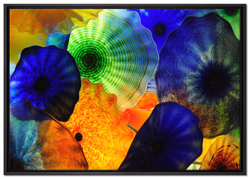 bunte Quallen auf Leinwandbild gerahmt Größe 100x70