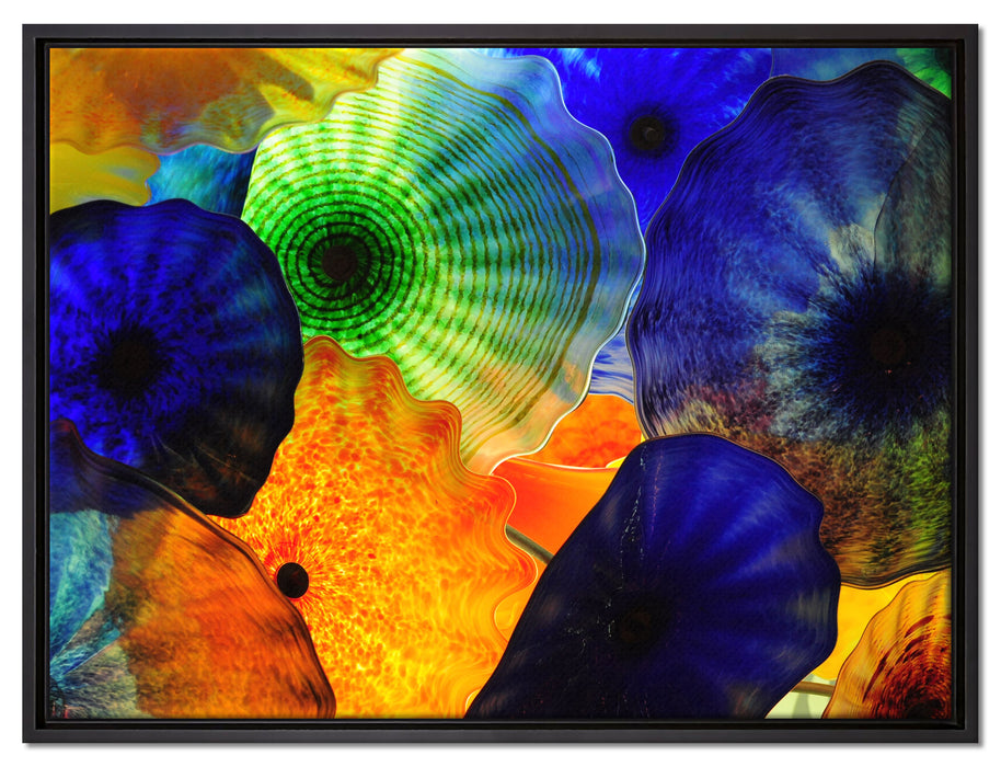 bunte Quallen auf Leinwandbild gerahmt Größe 80x60