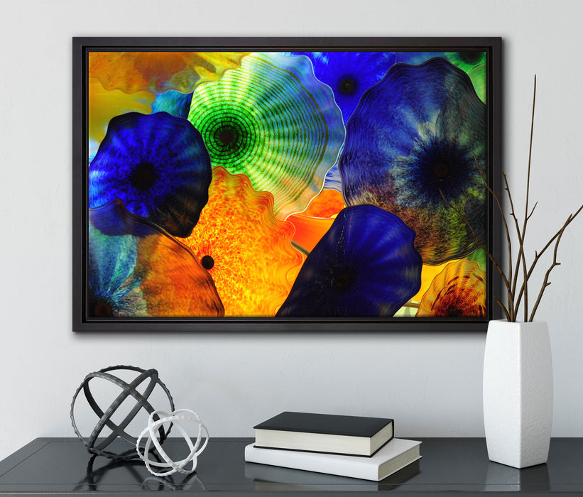 bunte Quallen auf Leinwandbild gerahmt mit Kirschblüten