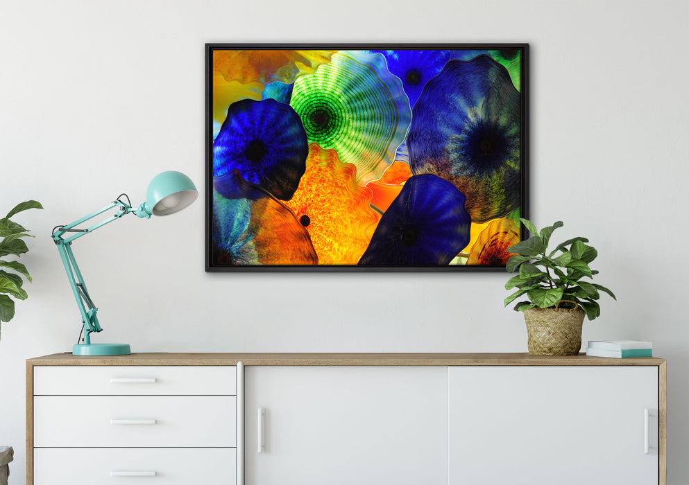 bunte Quallen auf Leinwandbild gerahmt verschiedene Größen im Wohnzimmer