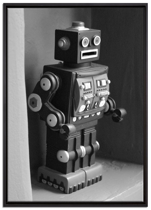 Spielzeugroboter auf Leinwandbild gerahmt Größe 100x70