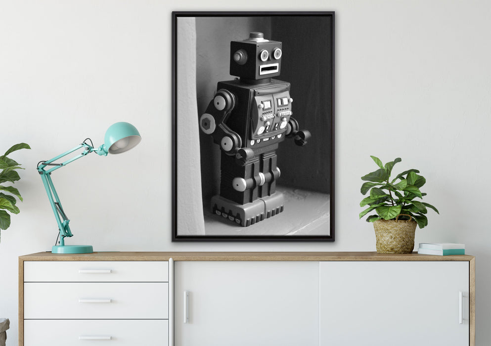 Spielzeugroboter auf Leinwandbild gerahmt verschiedene Größen im Wohnzimmer