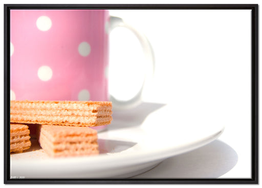 Kaffee und Waffeln auf Leinwandbild gerahmt Größe 100x70