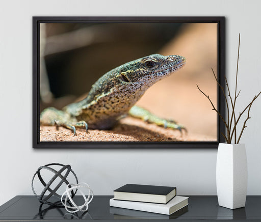 kleiner Leguan auf Leinwandbild gerahmt mit Kirschblüten