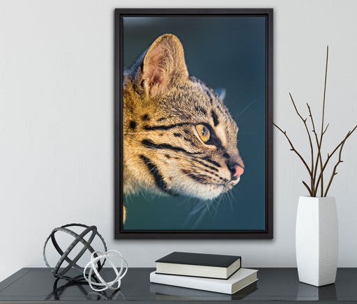 Bengalkatze im Profil auf Leinwandbild gerahmt mit Kirschblüten