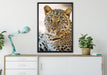 schöner Leopard auf Leinwandbild gerahmt verschiedene Größen im Wohnzimmer
