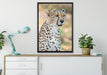 ausgewachsener Gepard auf Leinwandbild gerahmt verschiedene Größen im Wohnzimmer