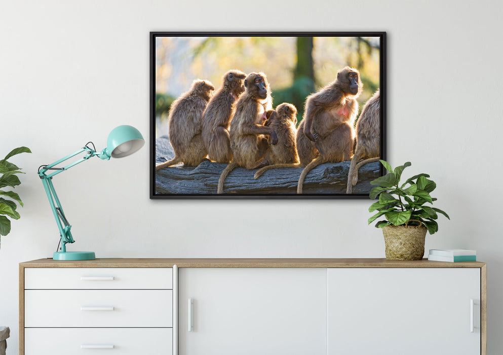 liebevolle Affenfamilie auf Leinwandbild gerahmt verschiedene Größen im Wohnzimmer