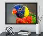 farbenfroher Papagei auf Leinwandbild gerahmt mit Kirschblüten