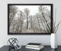 verschneiter Wald auf Leinwandbild gerahmt mit Kirschblüten