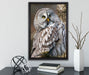 große Eule auf Ast auf Leinwandbild gerahmt mit Kirschblüten