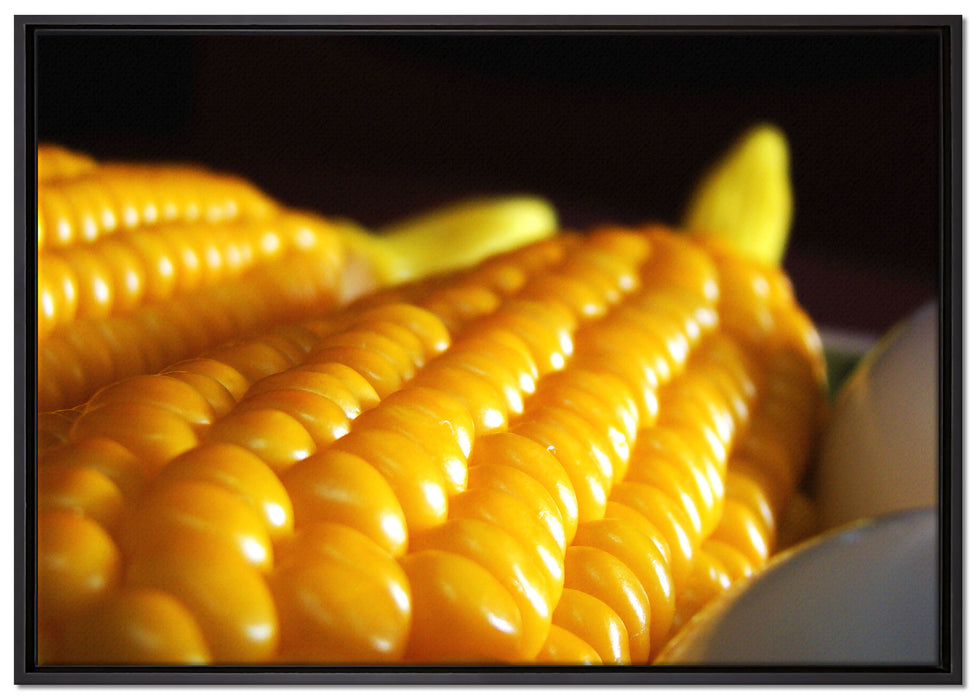 köstlicher Maiskolben auf Leinwandbild gerahmt Größe 100x70