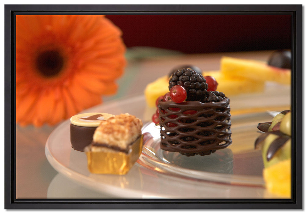 appetitliche Desserts auf Leinwandbild gerahmt Größe 60x40