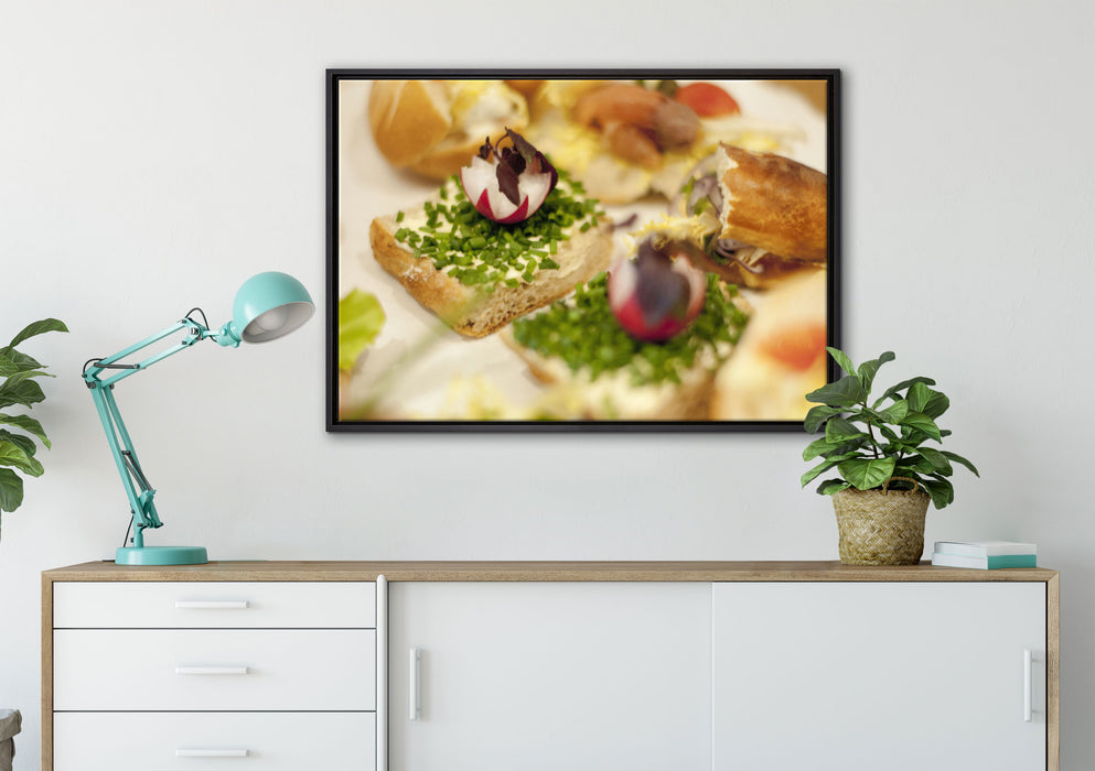 gesunde Schnittchen auf Leinwandbild gerahmt verschiedene Größen im Wohnzimmer