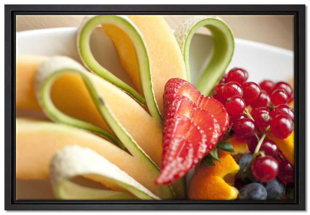 bunte Obstschale auf Leinwandbild gerahmt Größe 60x40