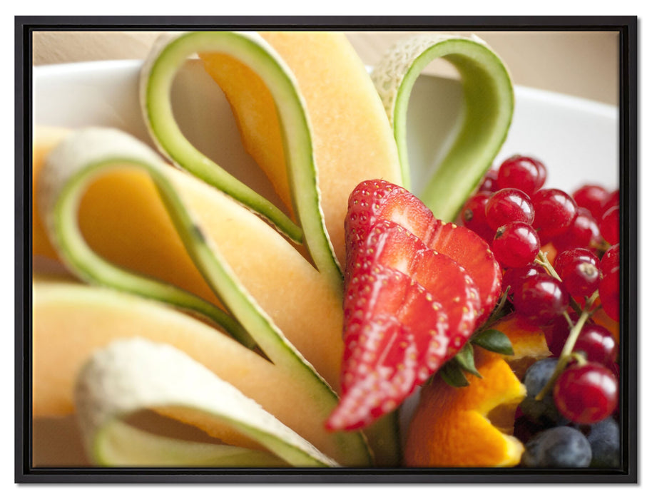 bunte Obstschale auf Leinwandbild gerahmt Größe 80x60