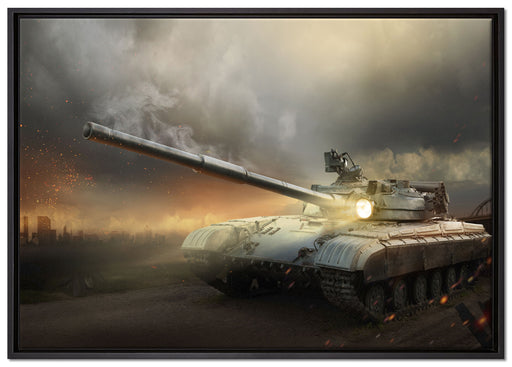 Panzer im Nebel auf Leinwandbild gerahmt Größe 100x70