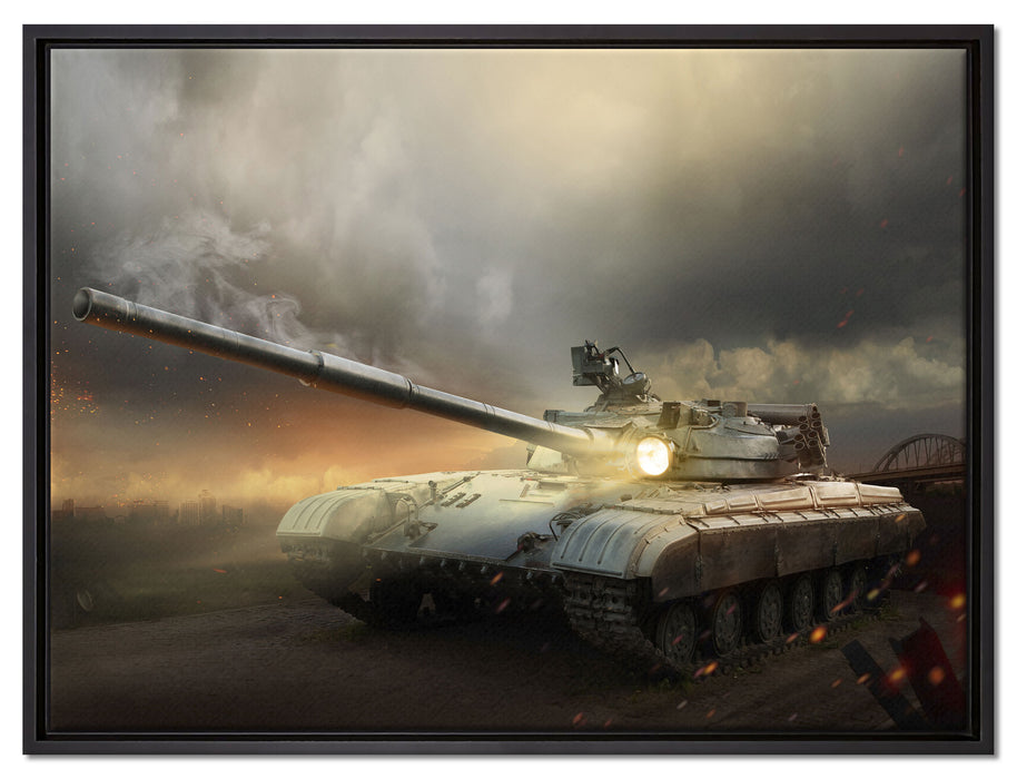 Panzer im Nebel auf Leinwandbild gerahmt Größe 80x60