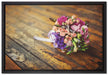 Blumenstrauß auf altem Holztisch auf Leinwandbild gerahmt Größe 60x40