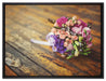 Blumenstrauß auf altem Holztisch auf Leinwandbild gerahmt Größe 80x60