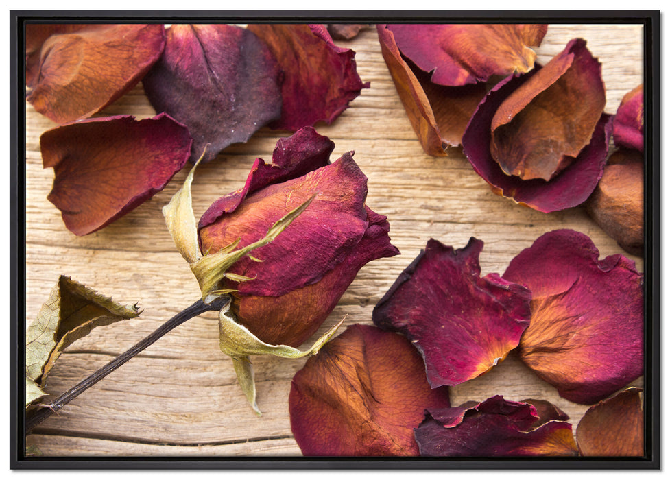 Rosen auf Holztisch auf Leinwandbild gerahmt Größe 100x70