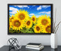 Sonnenblumenwiese unter Himmel auf Leinwandbild gerahmt mit Kirschblüten