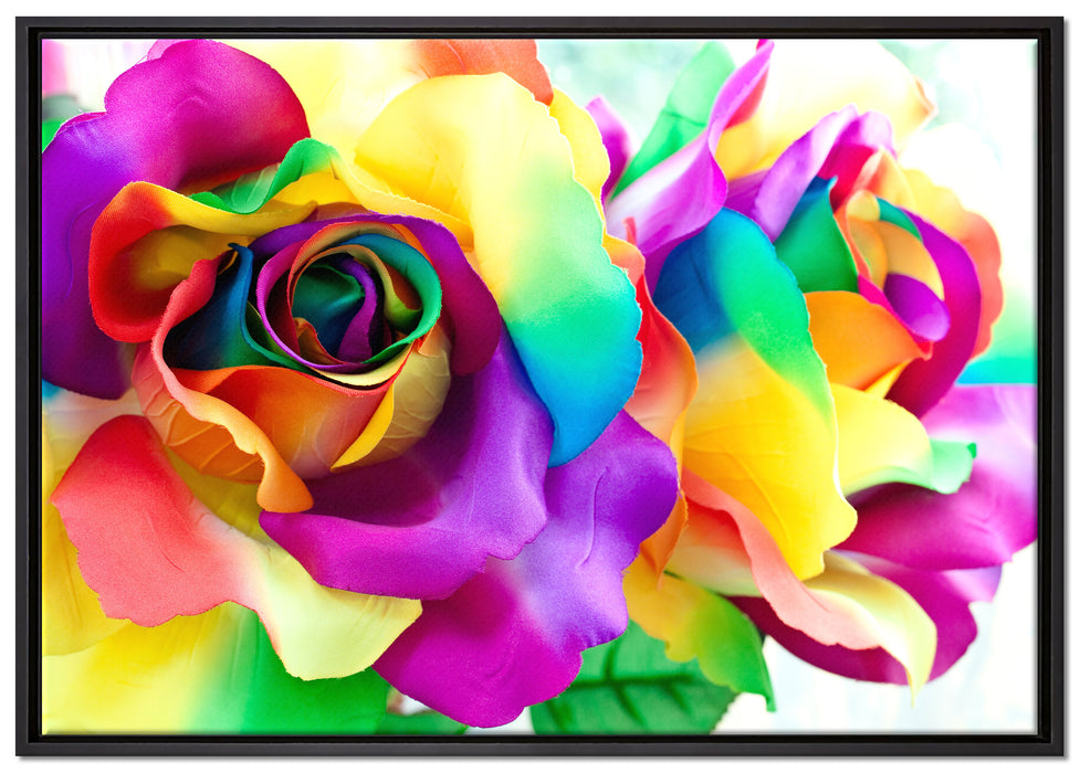 Kunterbunte Rosen auf Leinwandbild gerahmt Größe 100x70