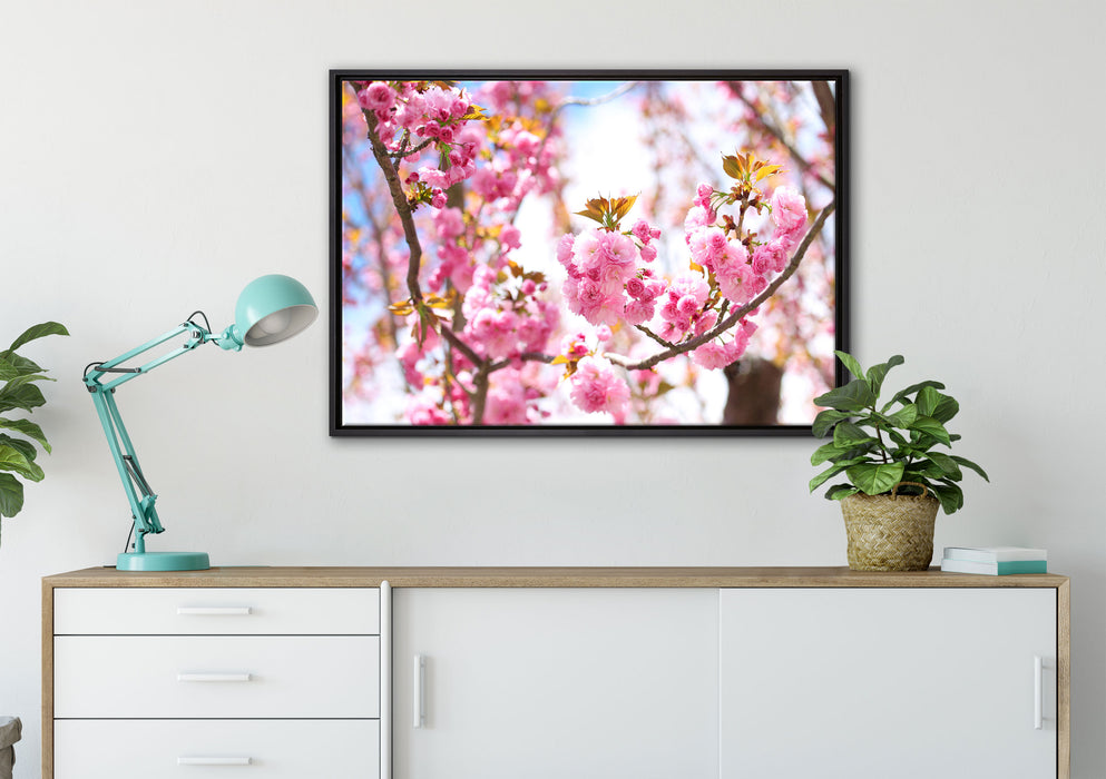 Schöne Kirschblüten auf Leinwandbild gerahmt verschiedene Größen im Wohnzimmer