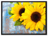 Sonnenblumen auf Holztisch auf Leinwandbild gerahmt Größe 80x60