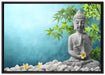 Buddha auf Steinen mit Monoi Blüte auf Leinwandbild gerahmt Größe 100x70