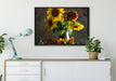 Sonnenblumen in edler Vase auf Leinwandbild gerahmt verschiedene Größen im Wohnzimmer