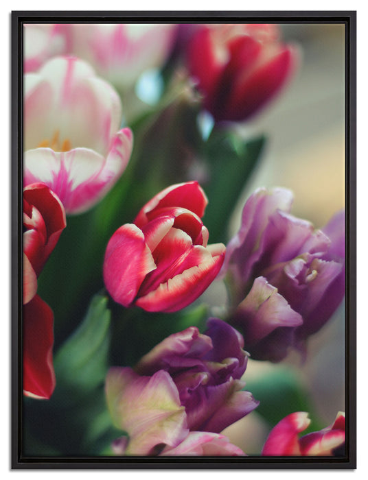 Wunderbarer Tulpenstrauß auf Leinwandbild gerahmt Größe 80x60