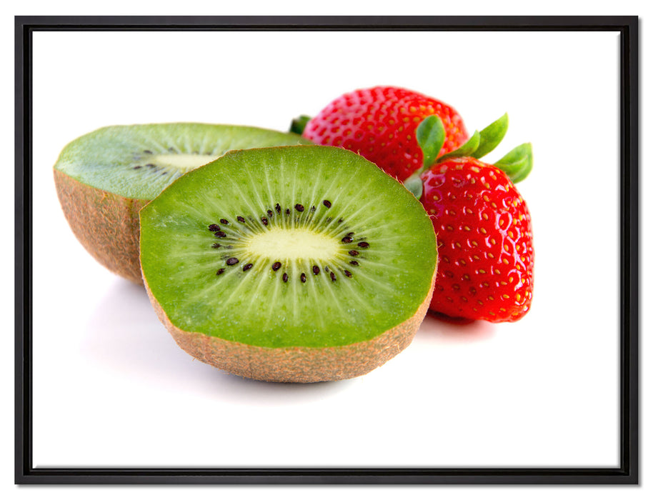 Kiwi und Erdbeeren auf Leinwandbild gerahmt Größe 80x60