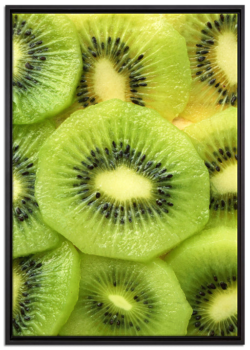 Grüne Kiwis Obstsalat auf Leinwandbild gerahmt Größe 100x70
