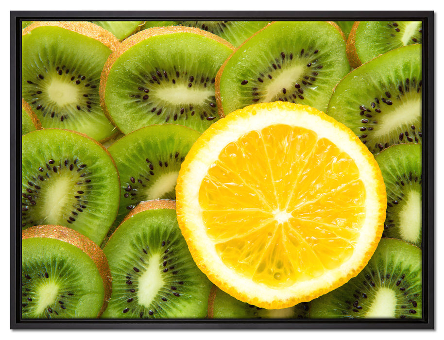 Orange verirrt in Kiwi Scheiben auf Leinwandbild gerahmt Größe 80x60
