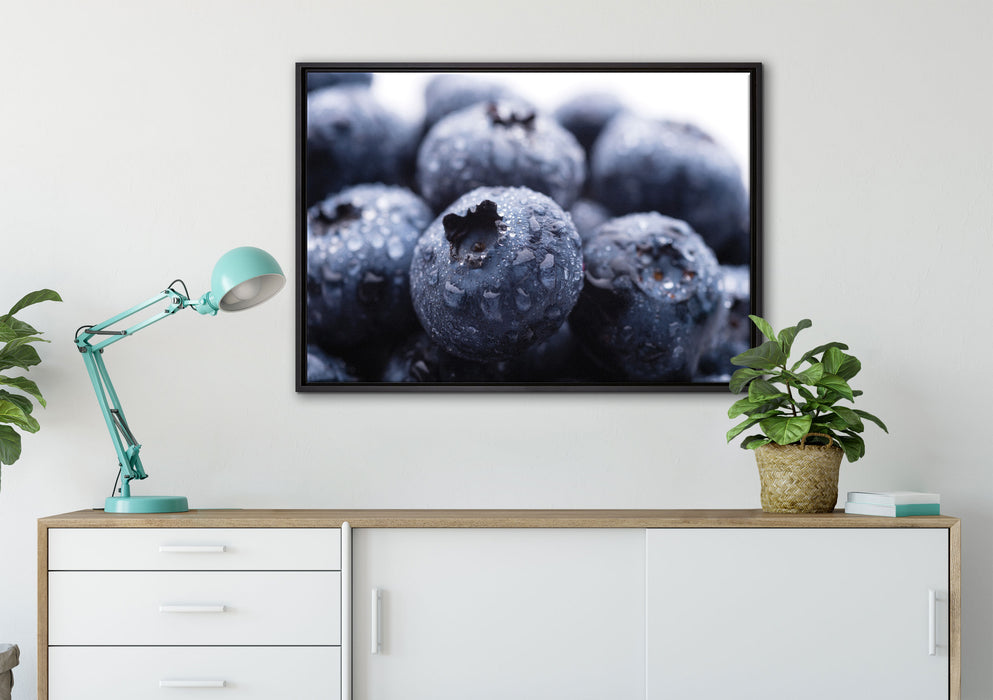 fruchtige Heidelbeeren auf Leinwandbild gerahmt verschiedene Größen im Wohnzimmer